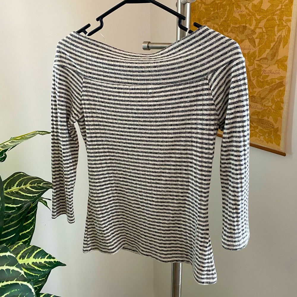 Off the shoulder striped fitted sweater